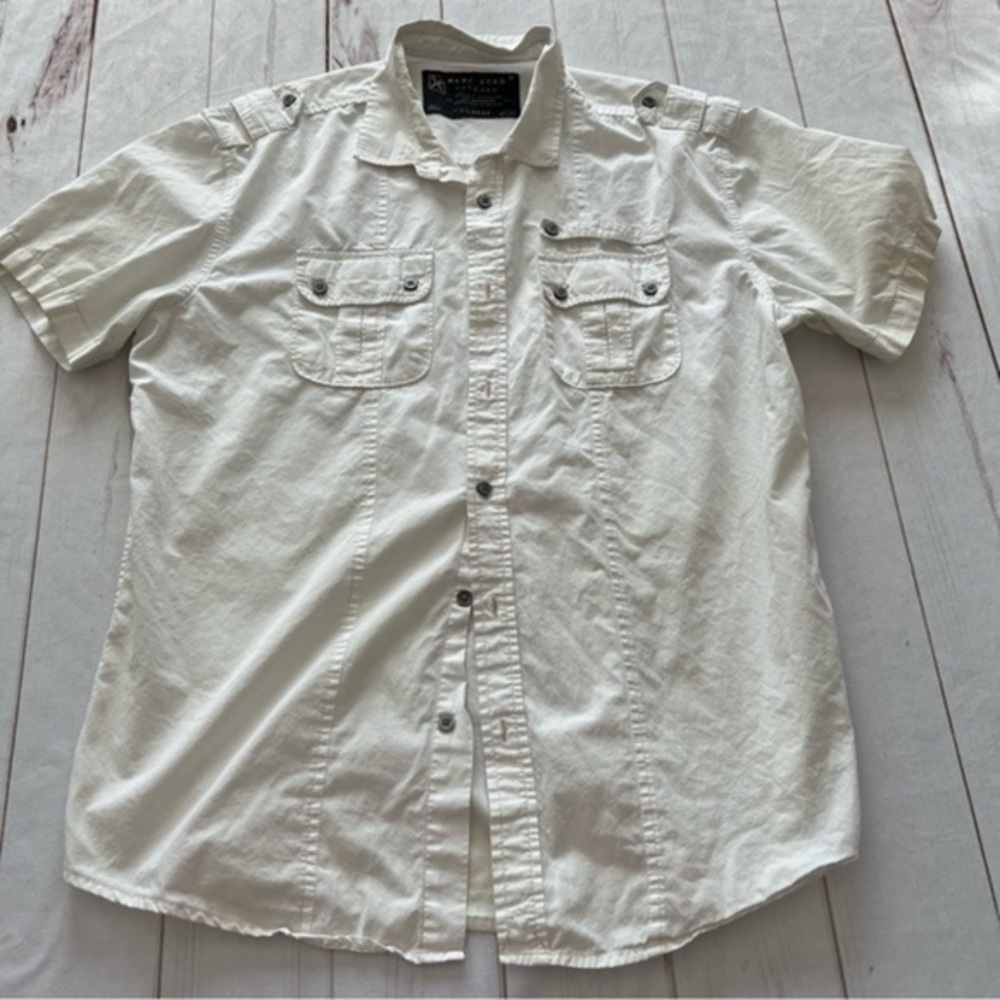 Marc Ecko  Men Casual Button-Down Pocket Shirt Y2K Streetwear XL Regular Ivory